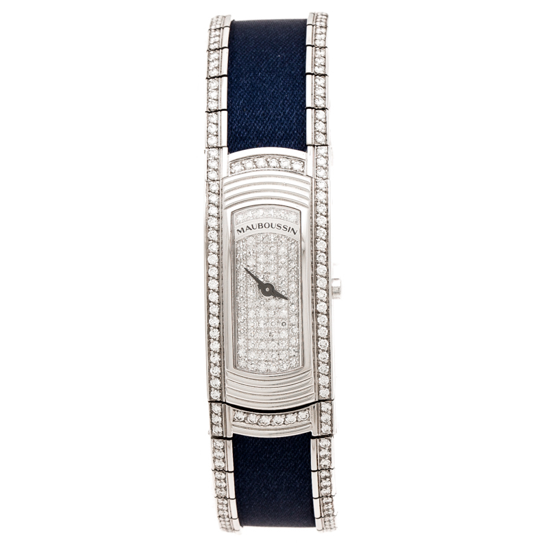 Mauboussin Diamond Pave Dial 18K White Gold Diamonds Lady M Mini R68800 Women's Wristwatch 17 mm