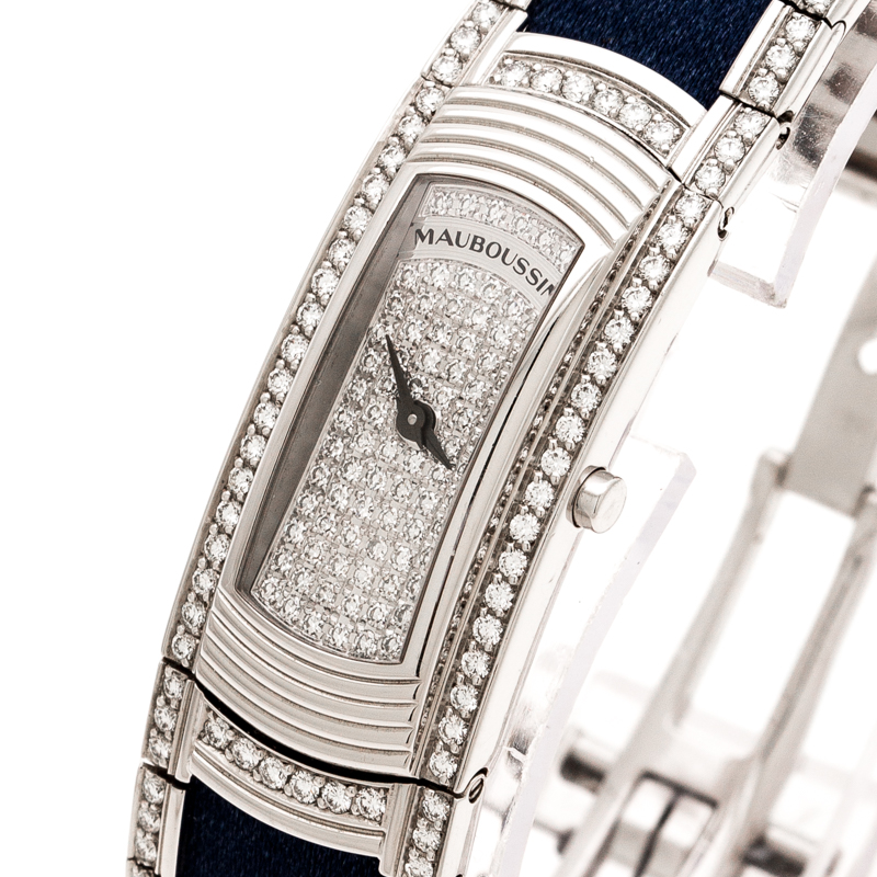 

Mauboussin Diamond Pave Dial 18K White Gold Diamonds Lady  Mini R68800 Women's Wristwatch 17 mm, Blue