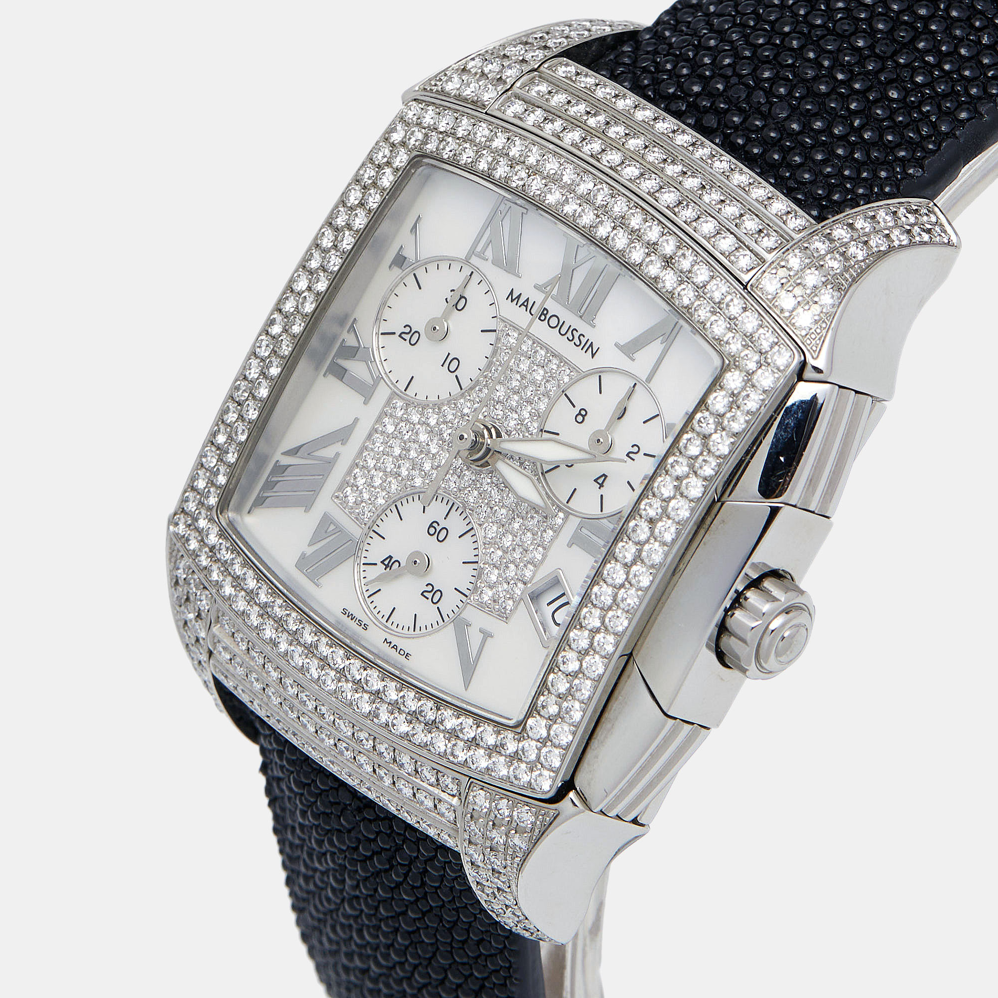 

Mauboussin Mother Of Pearl Diamond Stainless Steel Stingray R.907 Women's Wristwatch, Black