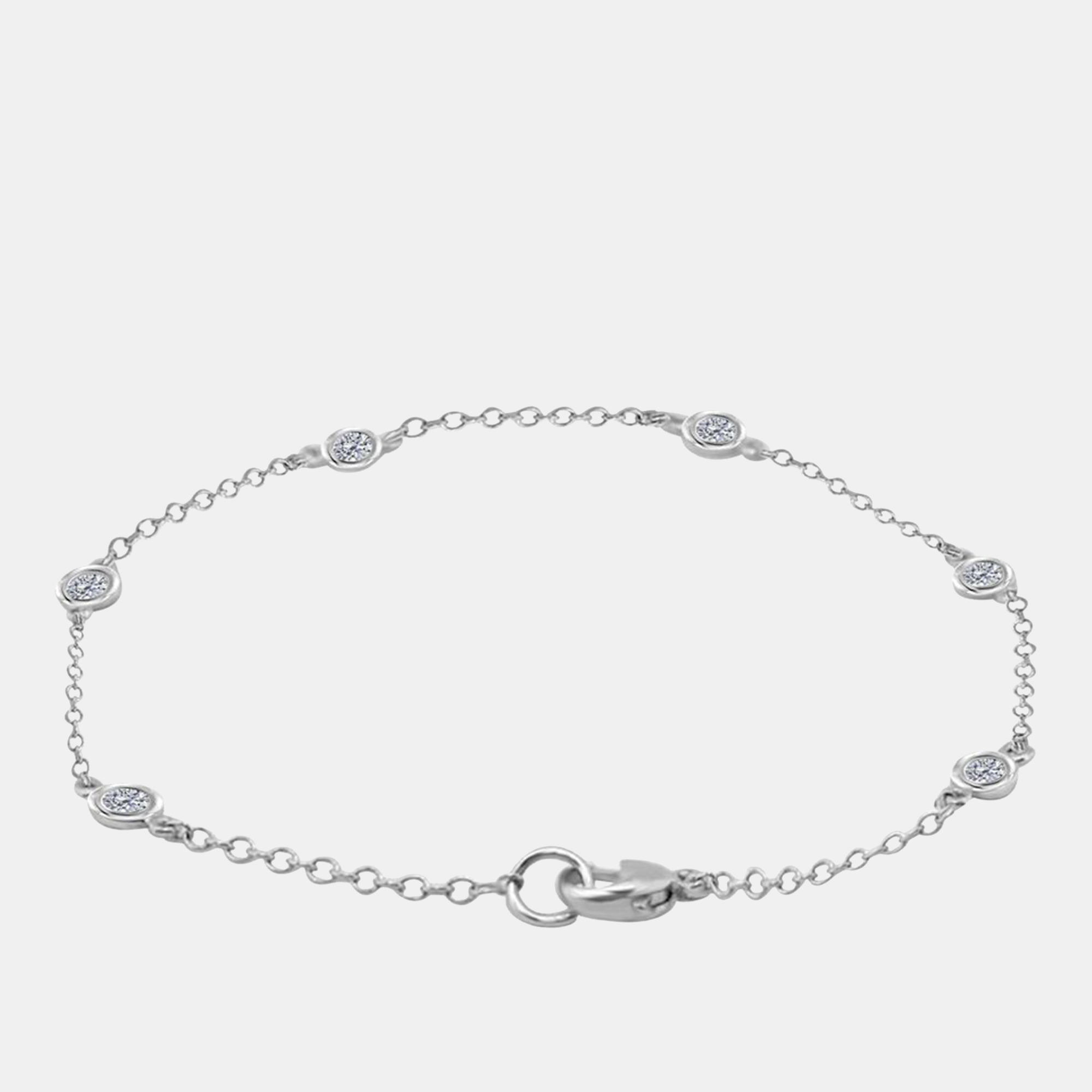 

14K White Gold Chain With Bezel-Set Diamond Station Bracelet
