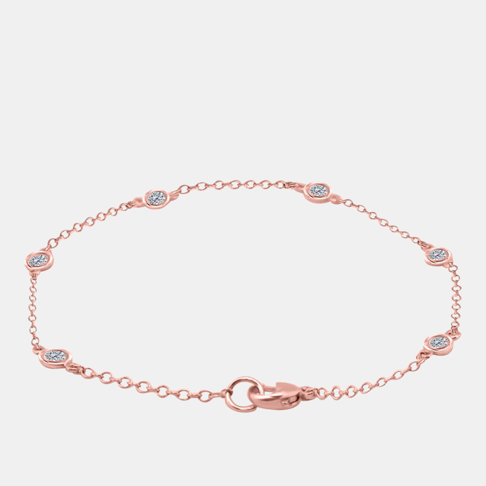 

14K Rose Gold Chain With Bezel-Set Diamond Station Bracelet