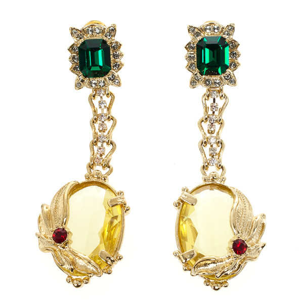 Mawi Dangling Green Gemstone Gold Plated Earrings