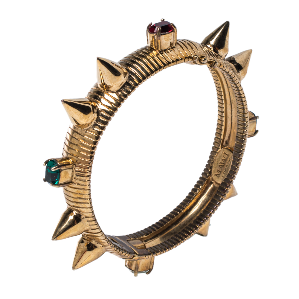 

Mawi Multicolor Crystal & Spike Embedded Cuff Bracelet, Gold