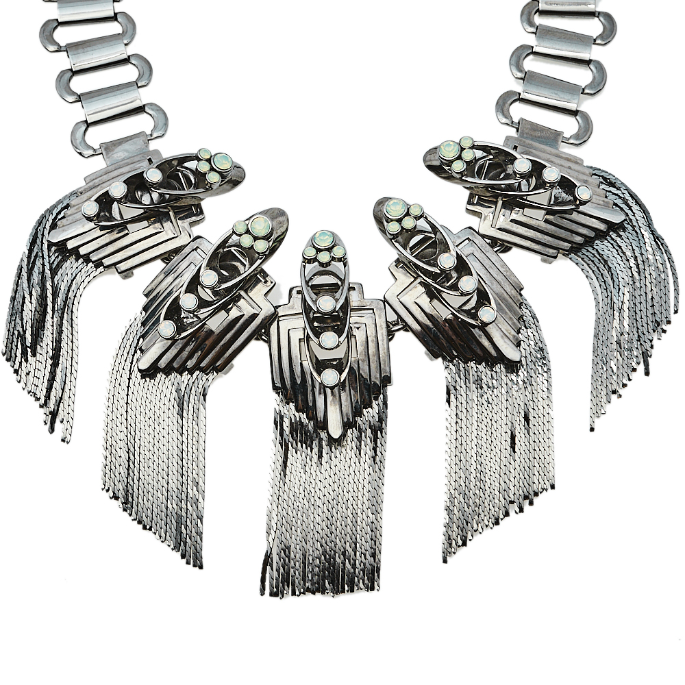 

Mawi Gunmetal Tone Flapper Fringe Choker Necklace, Metallic