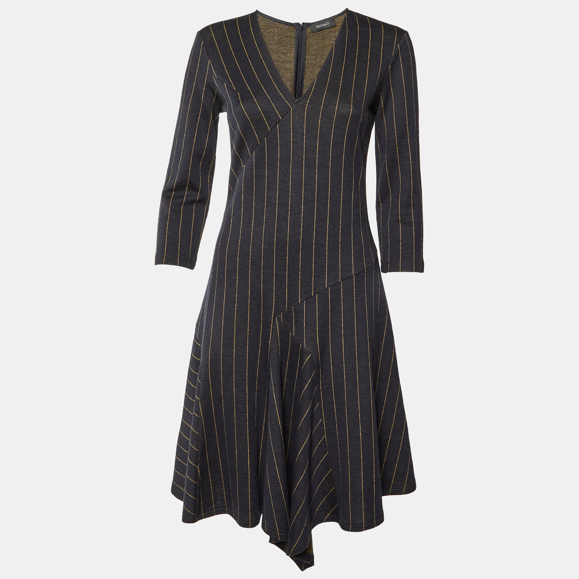 

Max & Co. Navy Blue Striped Wool Blend Flounce Dress M