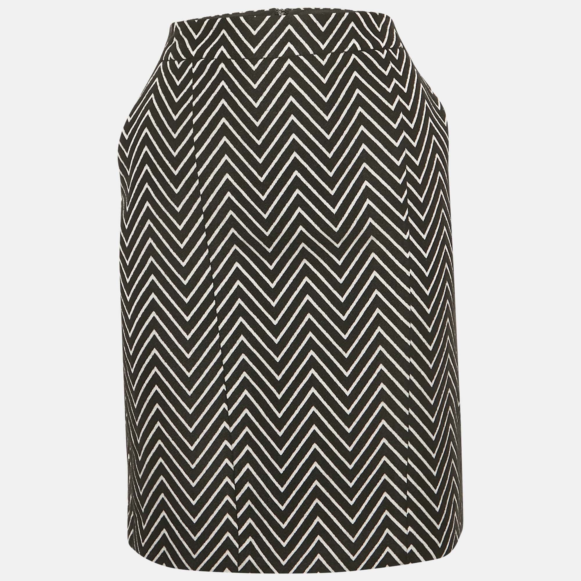Pre-owned Max & Co Black/white Chevron Patterned Knit Short Skirt M