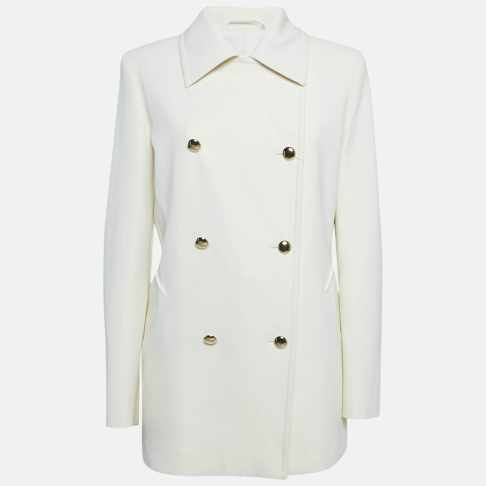 

Max Mara Off White Virgin Wool Double Breasted Rebus Coat L