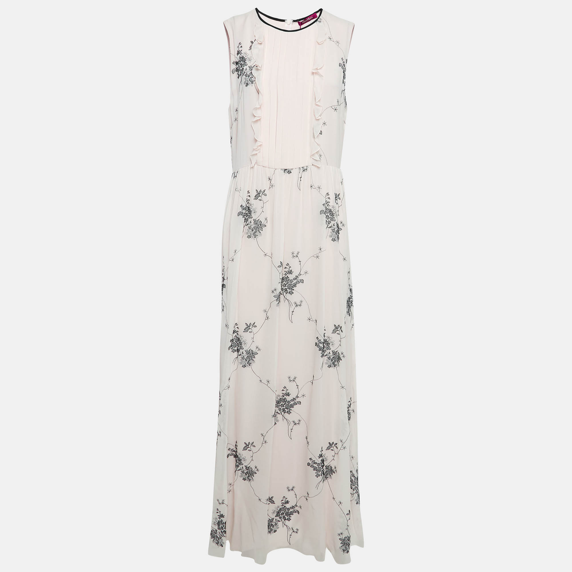 

Max Mara Pink Embroidered Silk Sleeveless Maxi Dress L