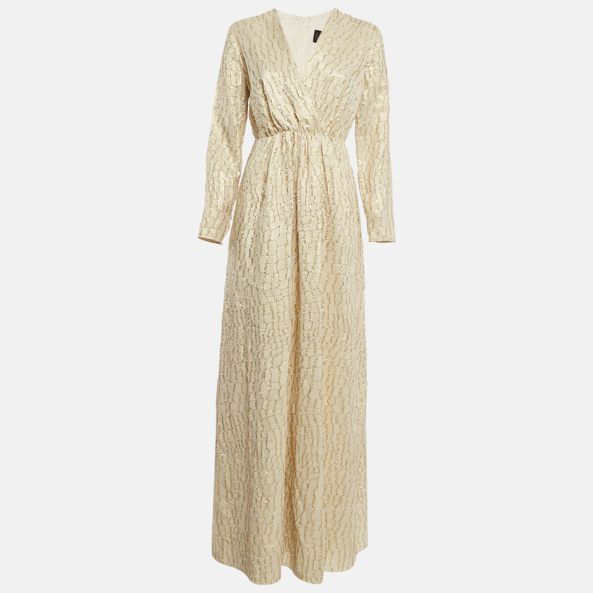 

Max Mara Cream Brocade Fil-Coupe Zeda Maxi Dress S