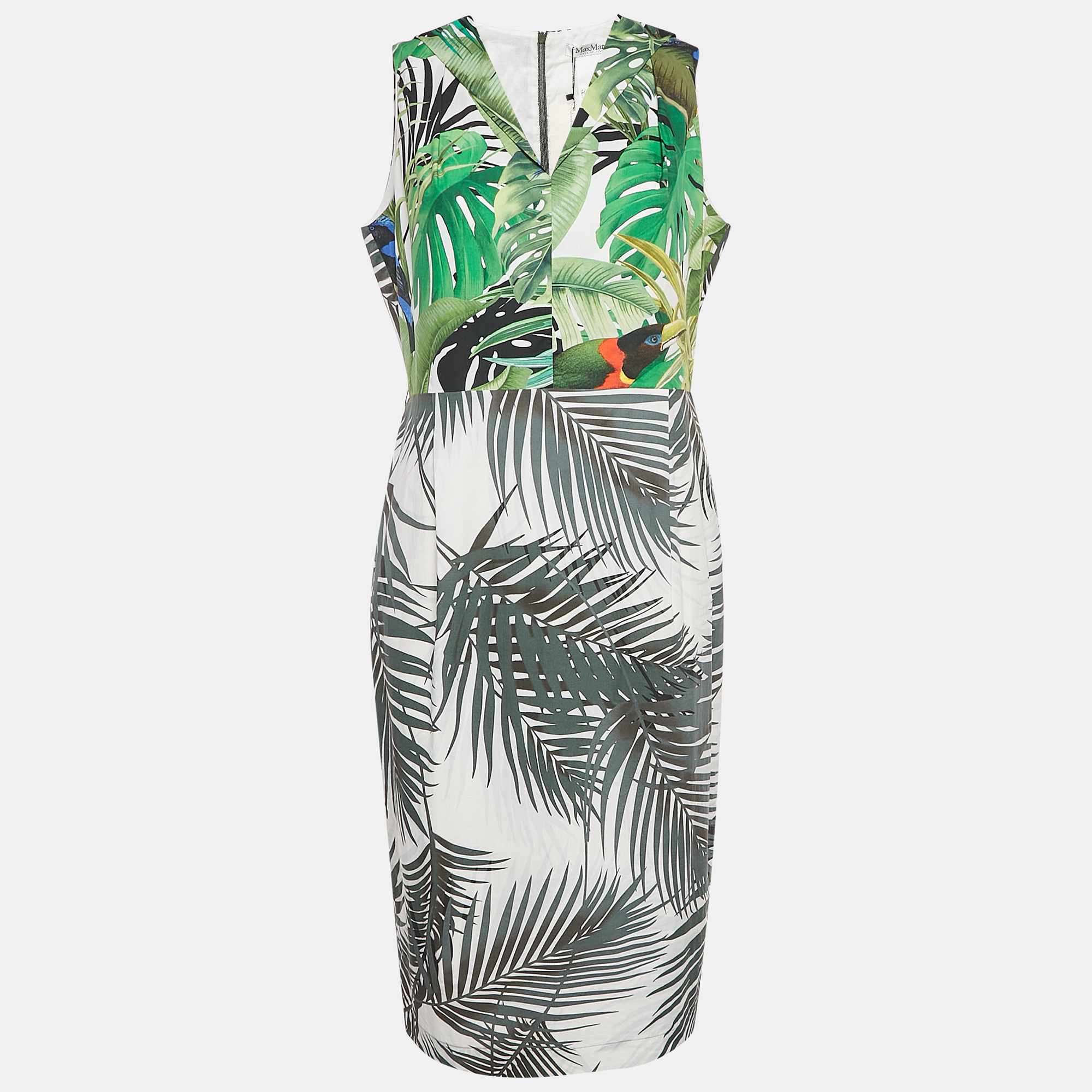 

Max Mara Green Tropical Print Cotton Sleeveless Midi Dress L, Multicolor