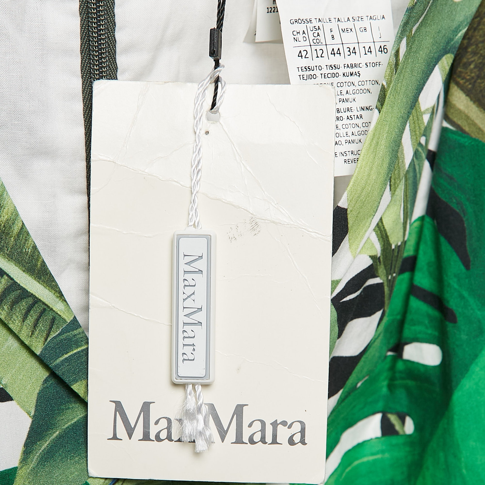 Max Mara Green Tropical Print Cotton Sleeveless Midi Dress L 