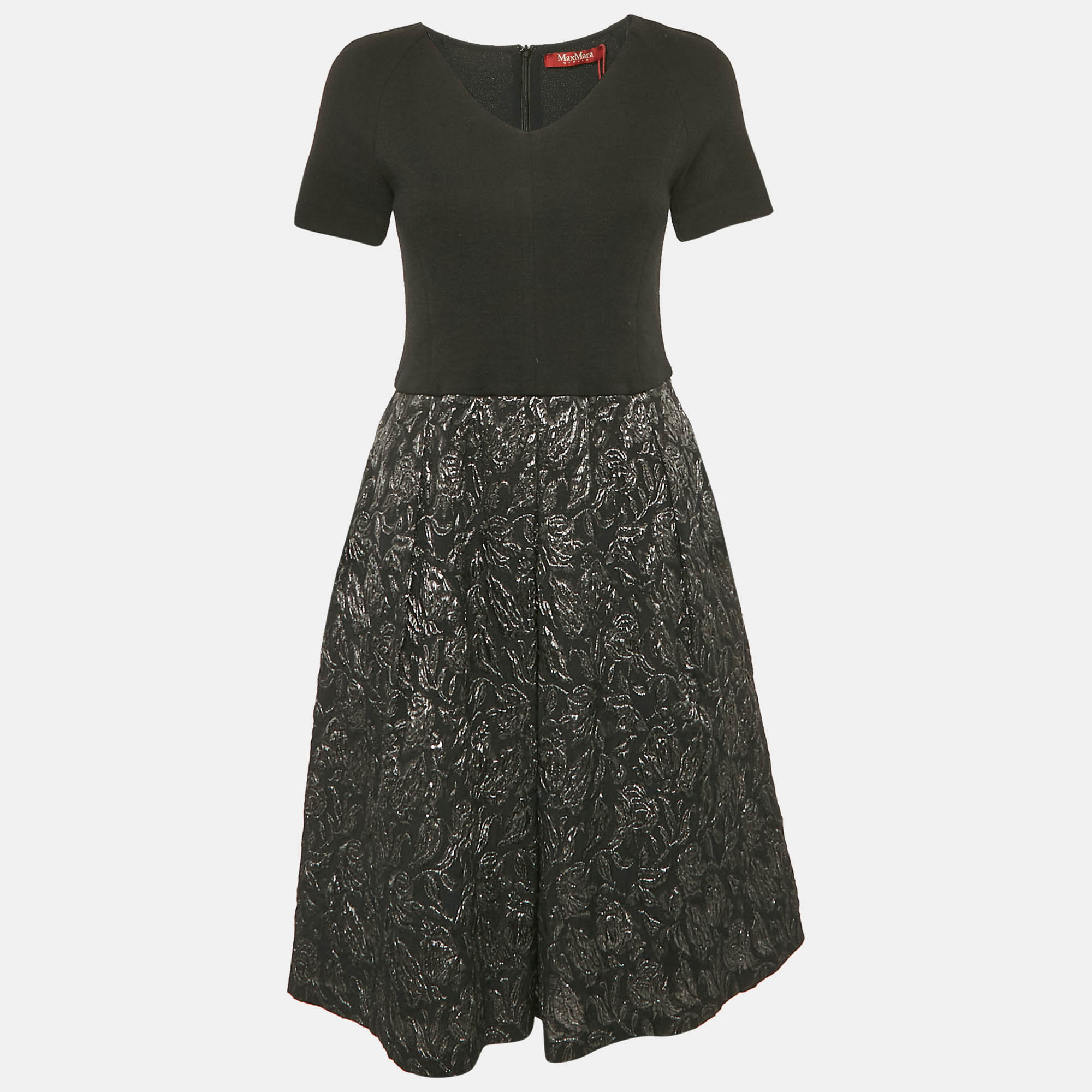 

Max Mara Black Wool Blend and Jacquard Short Dress L