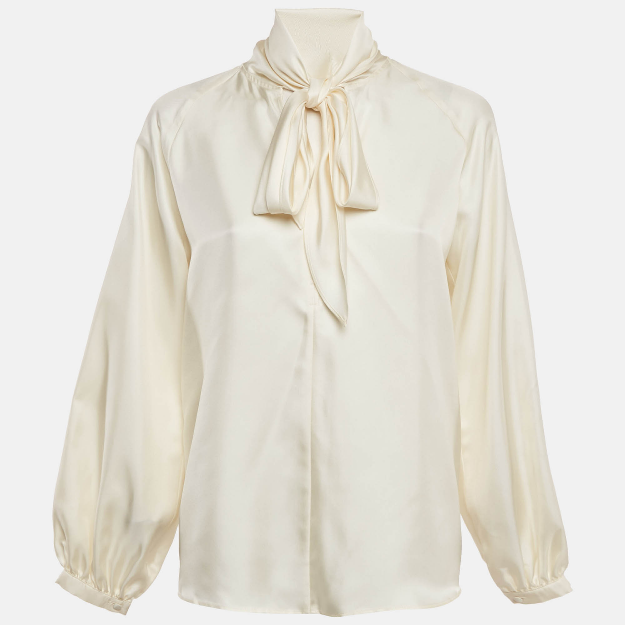 

Max Mara Cream Silk Tie-Up Neck Blouse S