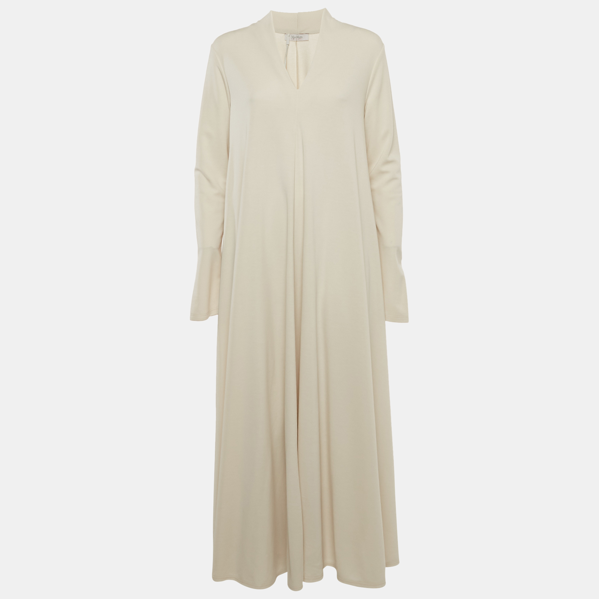 Pre-owned Max Mara Off-white Jersey Caladio Midi Dress M