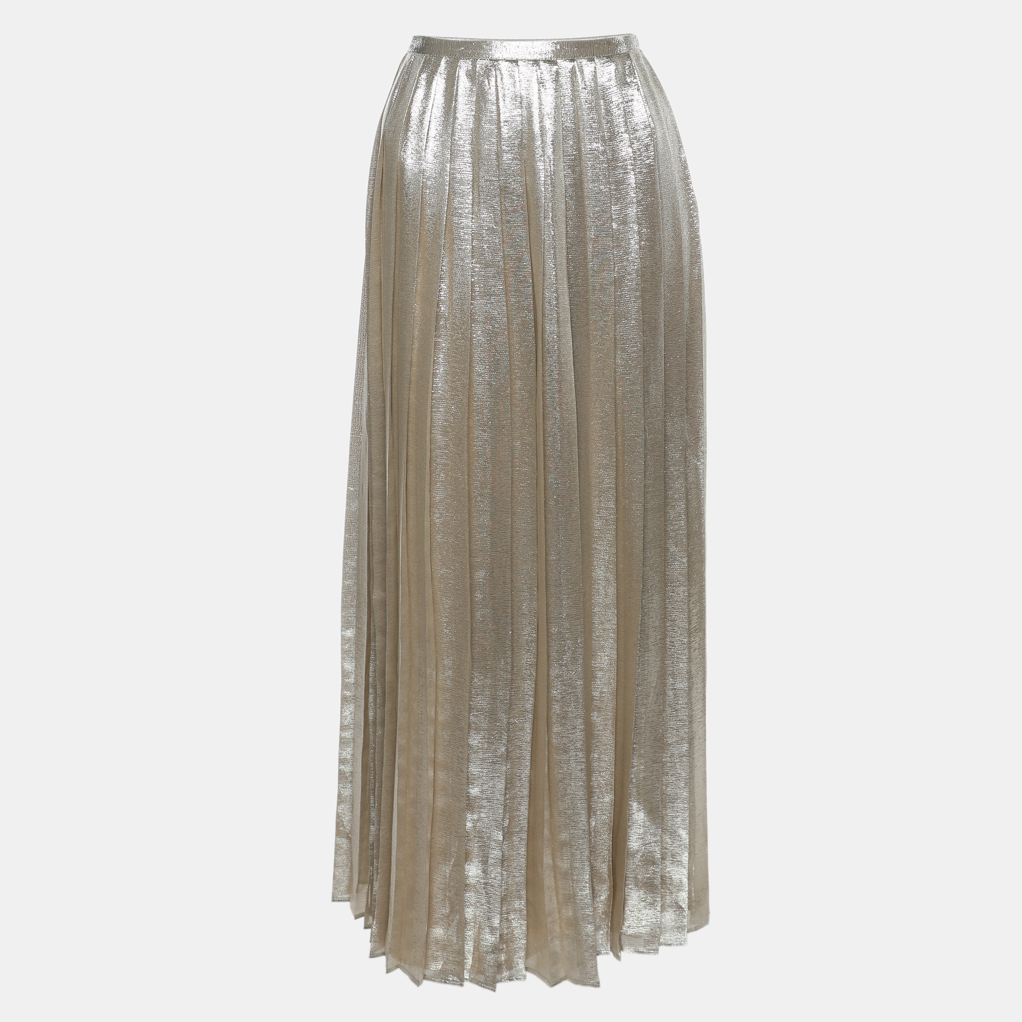Pre-owned Max Mara Silver Georgette Pleated Maxi Skirt S