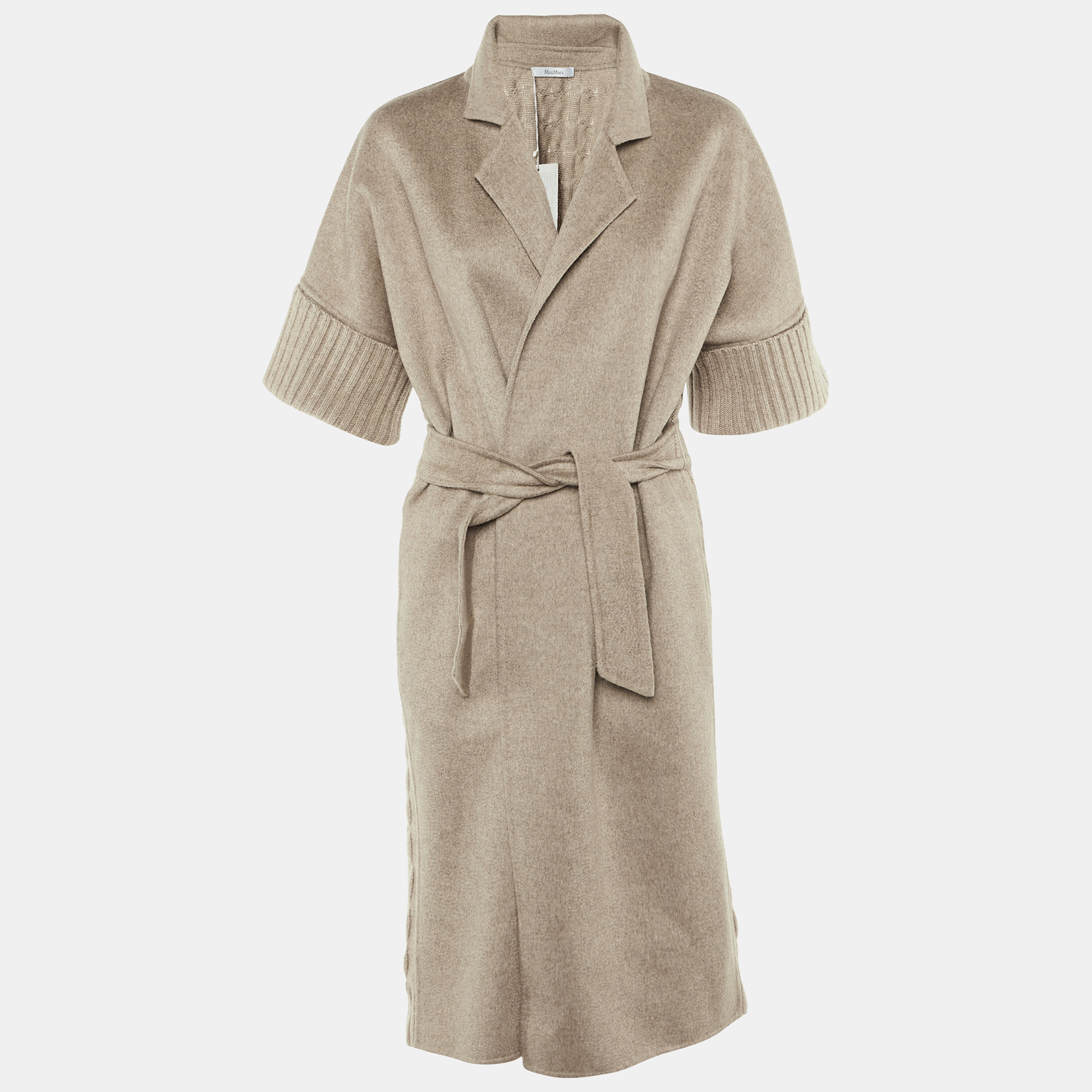 Pre-owned Max Mara Beige Wool & Cashmere Cesy Belted Coat Xs In Sand
