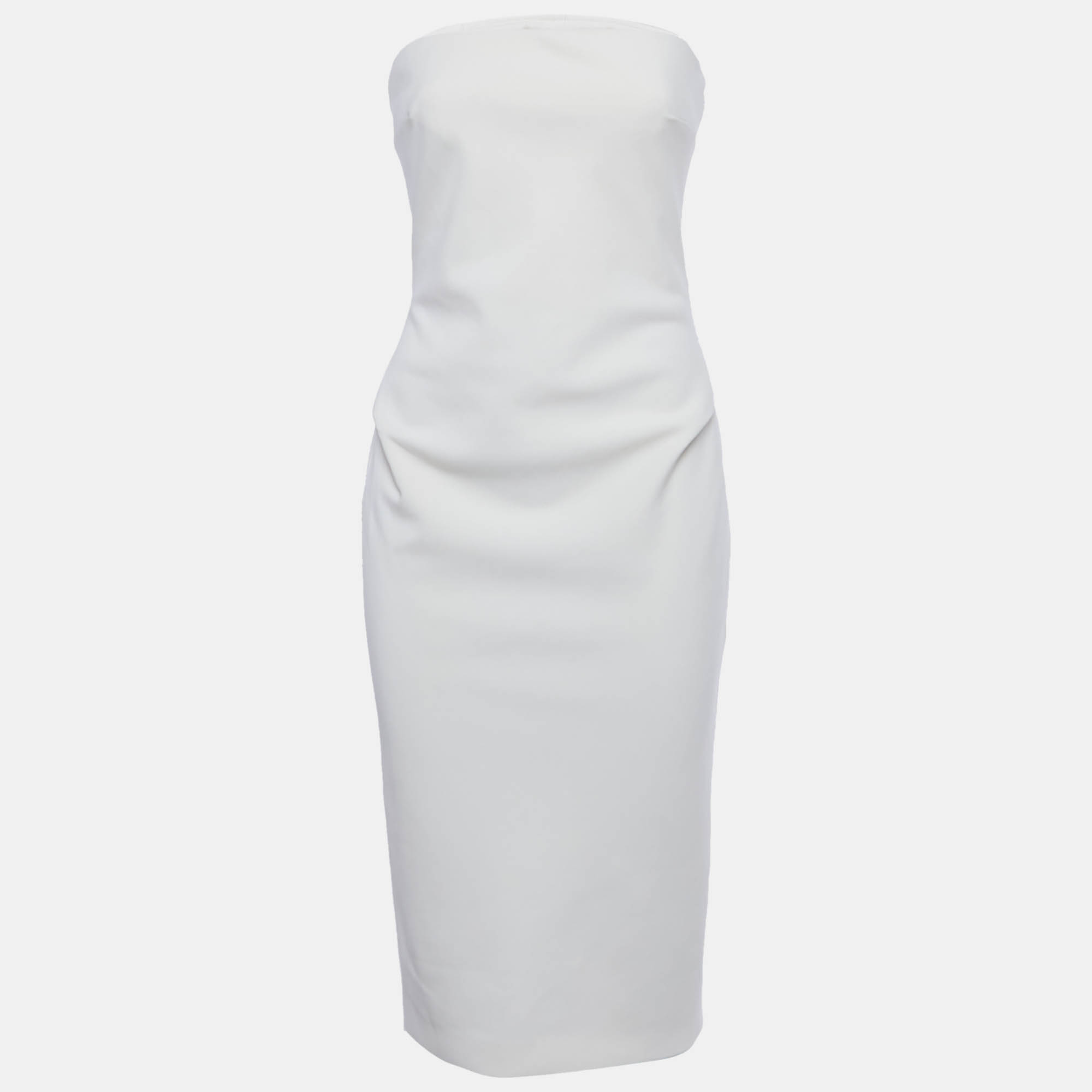 Pre-owned Max Mara Off-white Wool Strapless Bernard Dress S