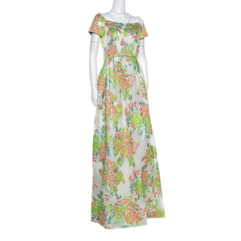 

Max Mara White Floral Lurex Jacquard Danzica Maxi Dress