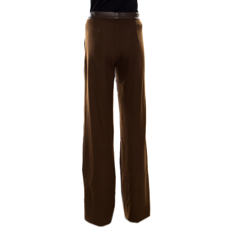 

Max Mara Brown Leather and Wool Jersey Wide Leg Orsi Pants, Beige