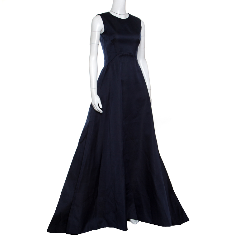 

Max Mara Navy Blue Pleated High Low Albina Gown