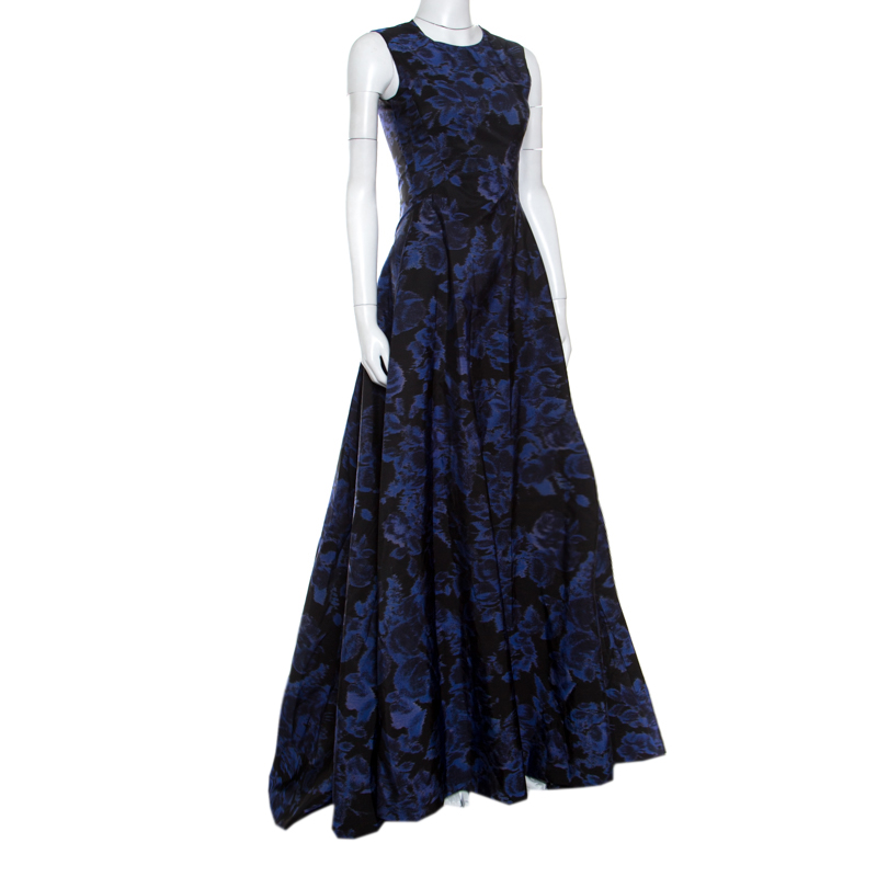 

Max Mara Black and Blue Printed Sleeveless Acinoso Gown