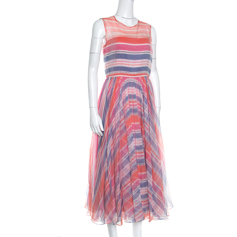 

Max Mara Multicolor Striped Pleated Silk Chiffon Dress