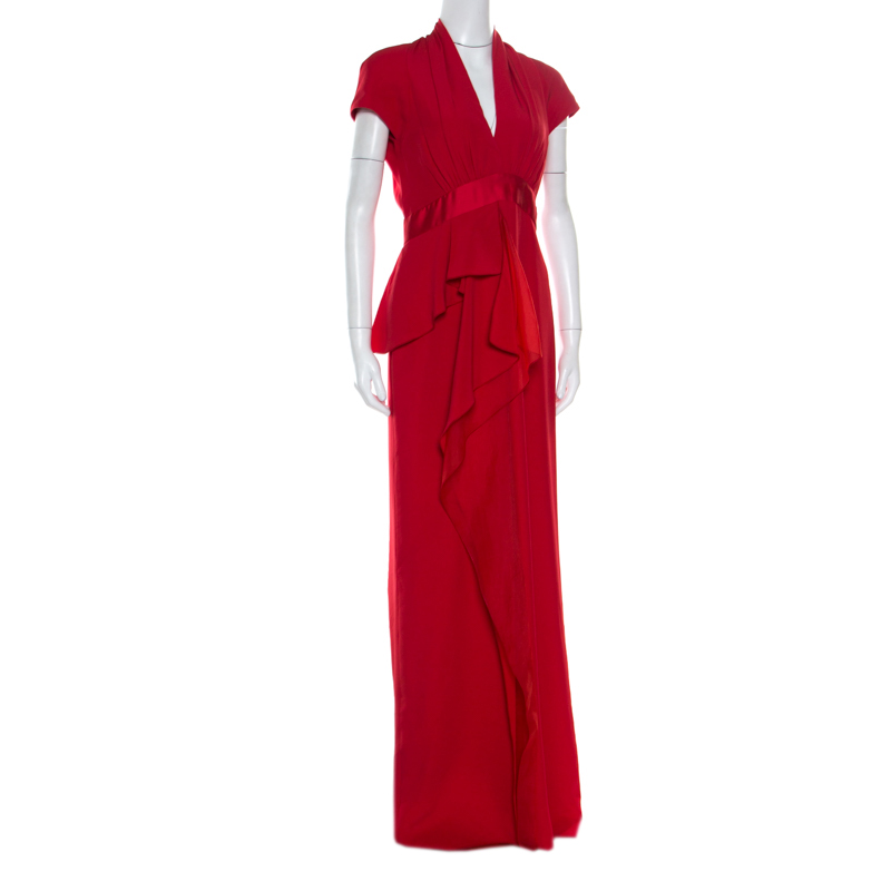 

Max Mara Red Silk Blend Asymmetric Draped Plunge Neck Abate Evening Gown