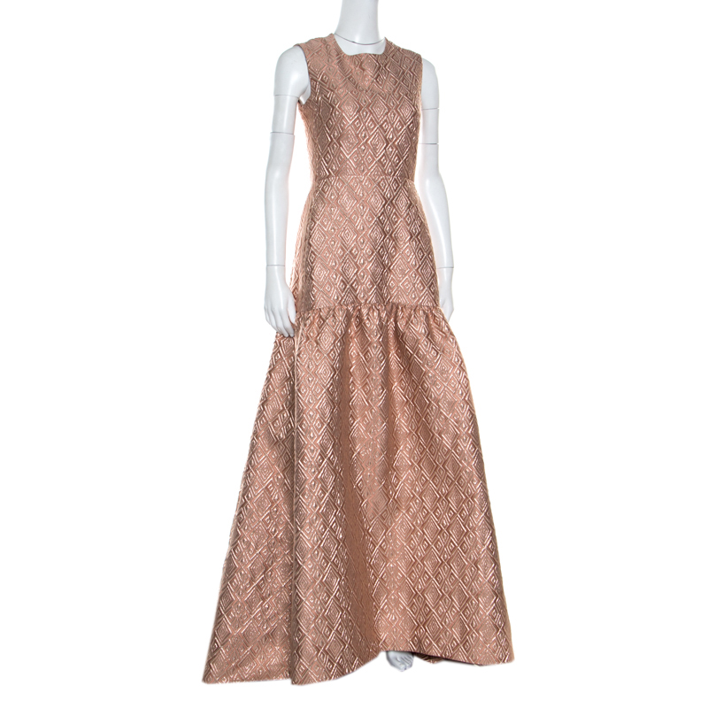 

Max Mara Blush Pink Lurex Jacquard Patterned Sleeveless Gabriel Evening Gown