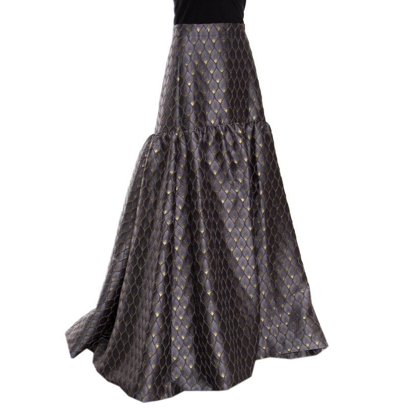 

Max Mara Grey Metallic Jacquard Gathered Nico Skirt