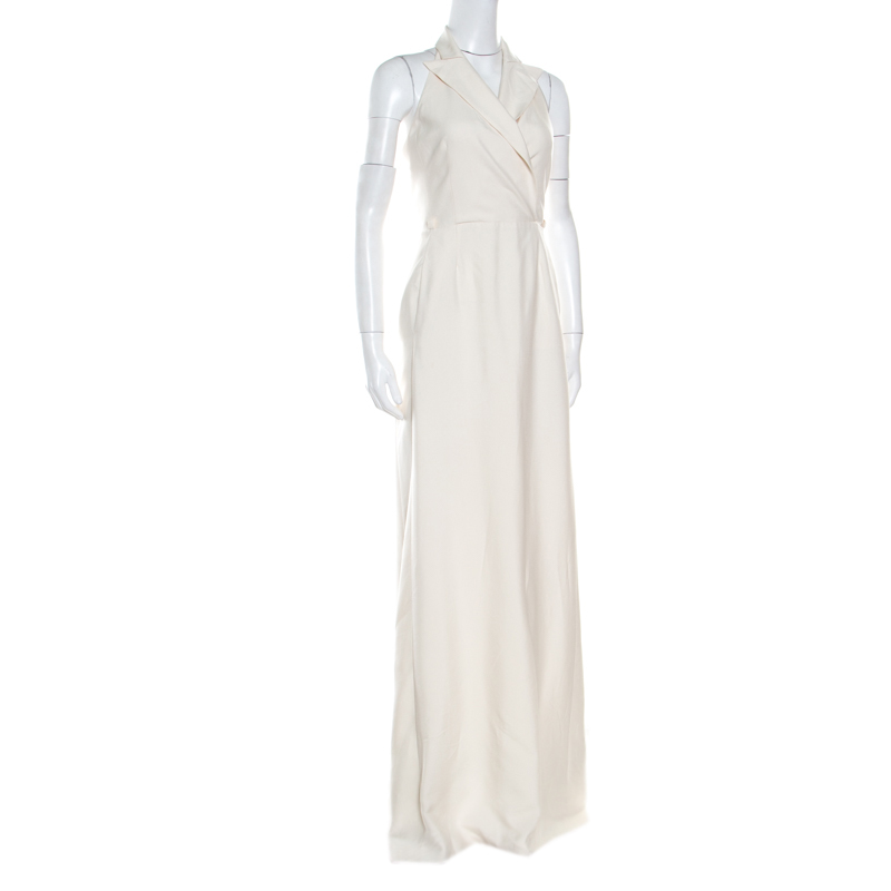 

Mara Ivory Silk Gerla Halter Gown, White