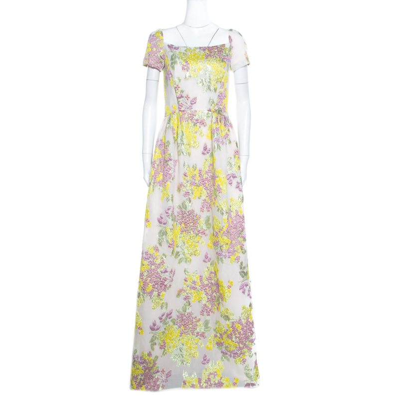 Pre Owned Max Mara Multicolor Floral Lurex Embossed Jacquard Danzica Maxi Dress M