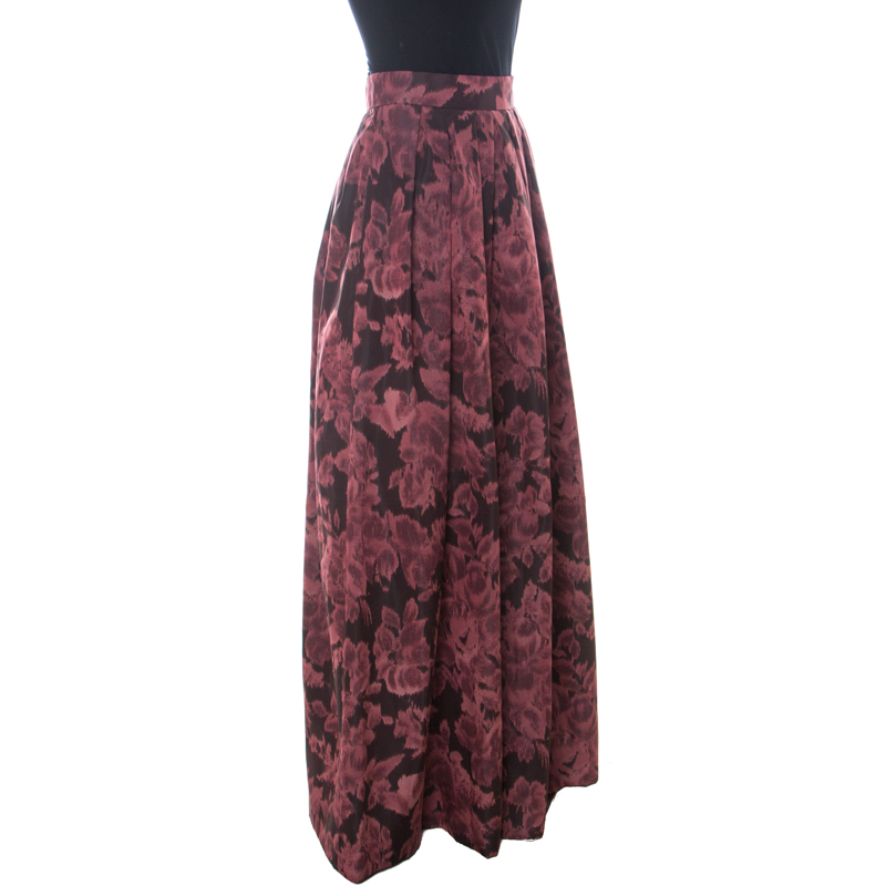 

Max Mara Burgundy Printed Silk Pleated Maxi Skirt