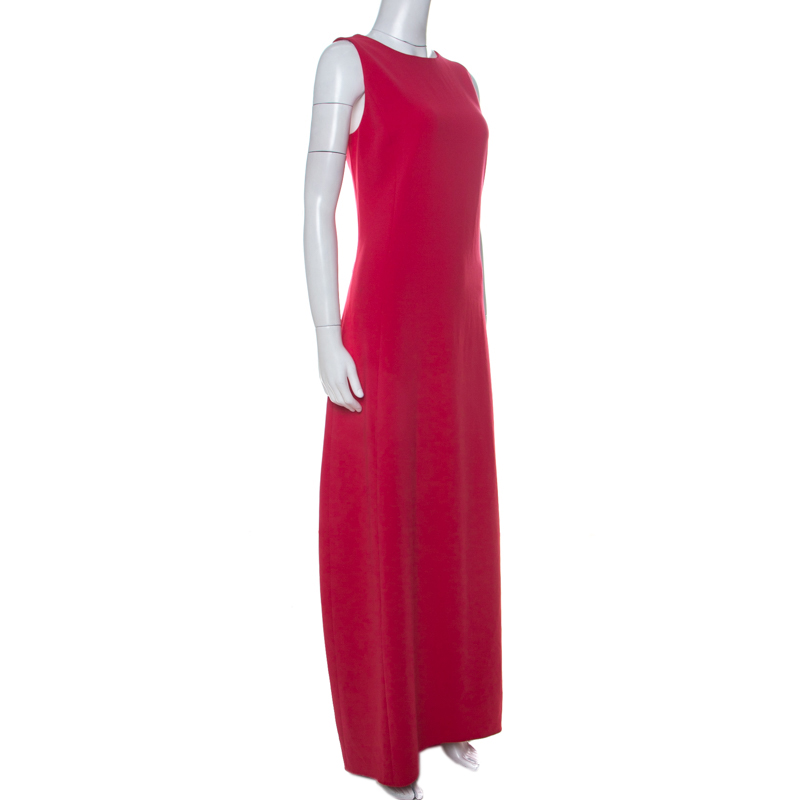 

Max Mara Pianoforte Coral Pink Cady Sleeveless Rubino Maxi Dress