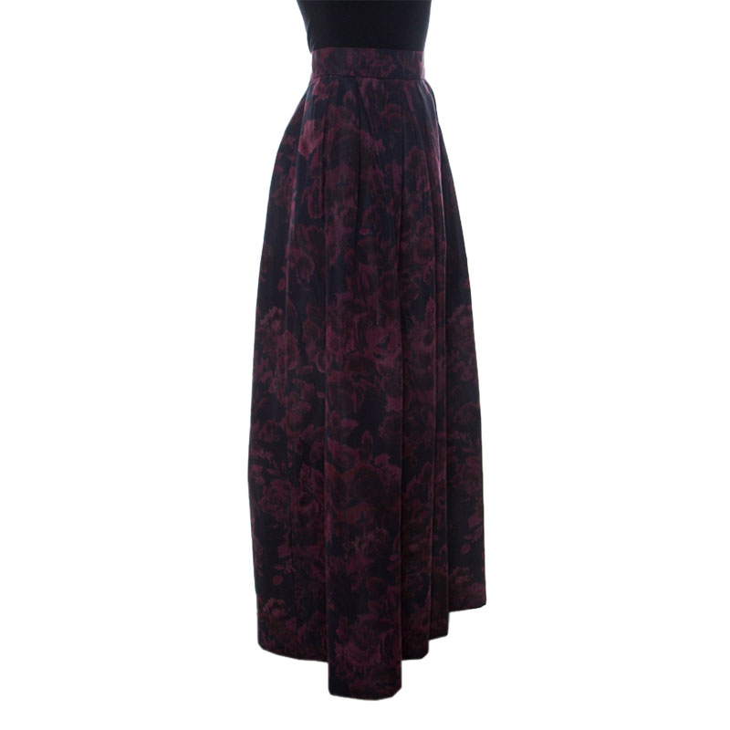 

Max Mara Burgundy Printed Silk Pleated Maxi Skirt