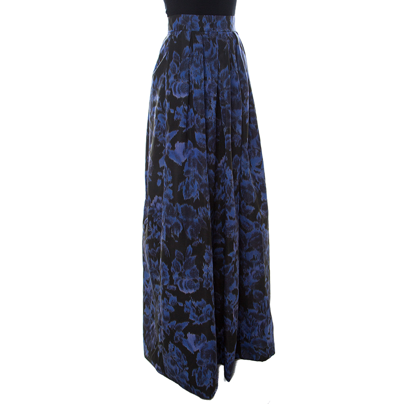 

Max Mara Blue Printed Silk Maxi Skirt