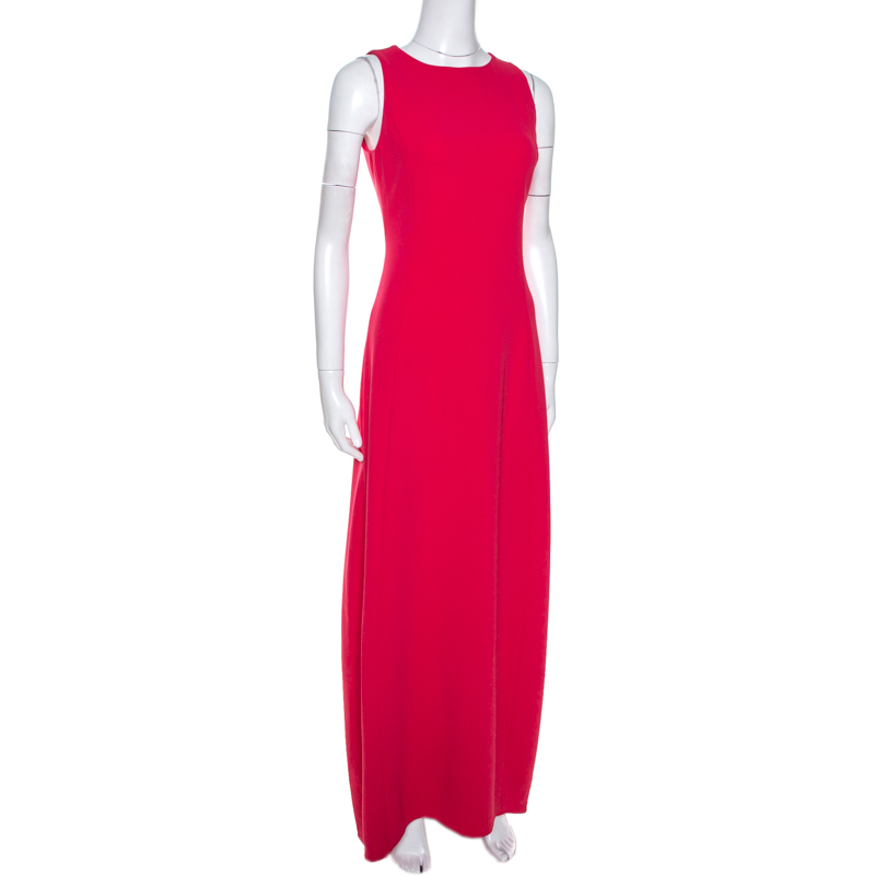 

Max Mara Coral Pink Cady Sleeveless Rubino Maxi Dress