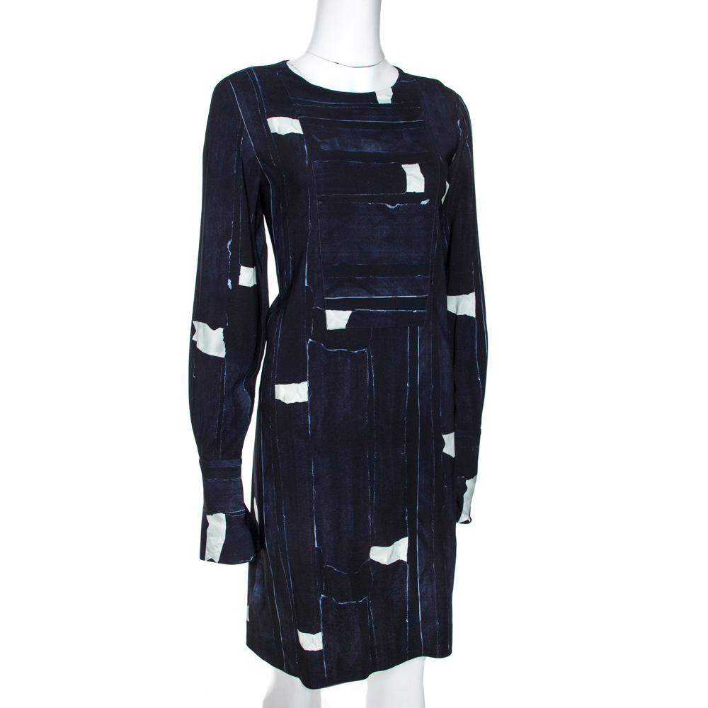 

Max Mara Navy Blue Abstract Printed Crepe Shift Dress