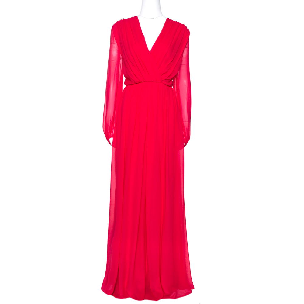 Pre-owned Max Mara Pink Georgette Silk Uguale Maxi Dress L