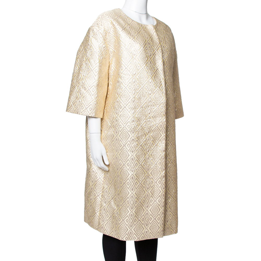 

Max Mara Pale Yellow Lurex Jacquard Faenza Coat