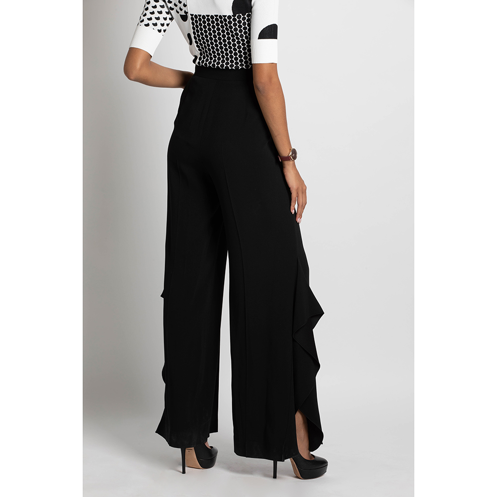 

Max Mara Black Donnola Ruffled Wide-Leg Pants  (38
