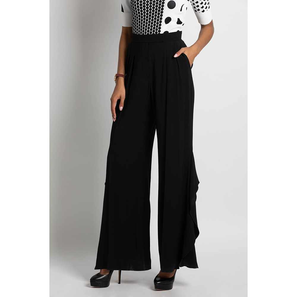 Pre Owned Max Mara Black Donnola Ruffled Wide-Leg Pants L (46)