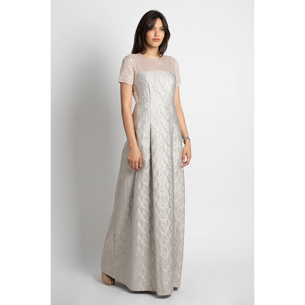 

Max Mara Blue Fulmine Diamond Brocade Maxi Dress  (IT 38