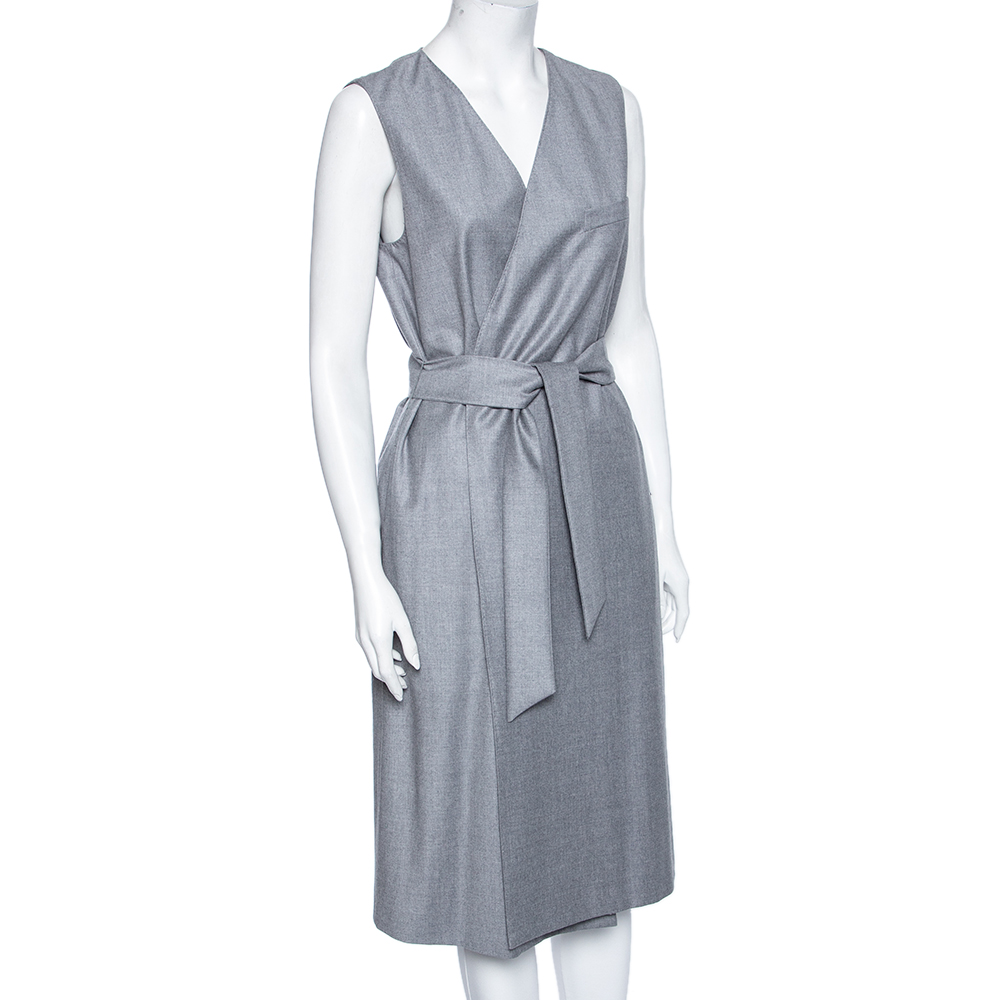 

Max Mara Grey Wool Sleeveless Belted Coat