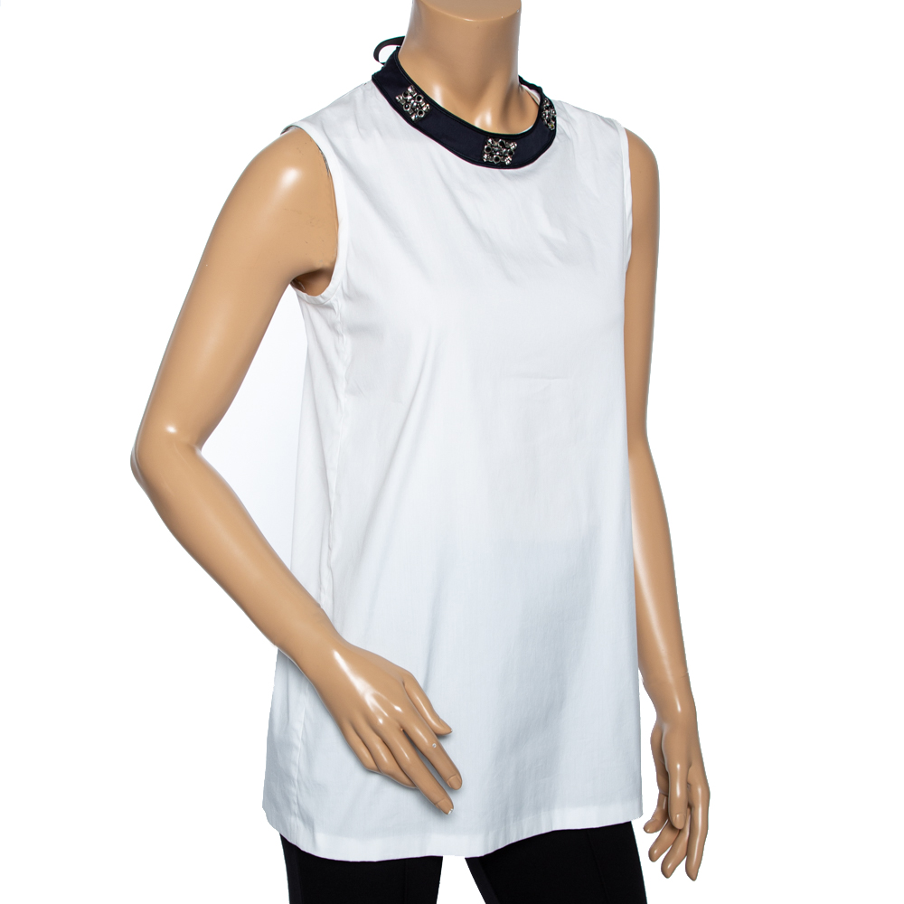 

Max Mara White Cotton Embellished Collar Detailed Top