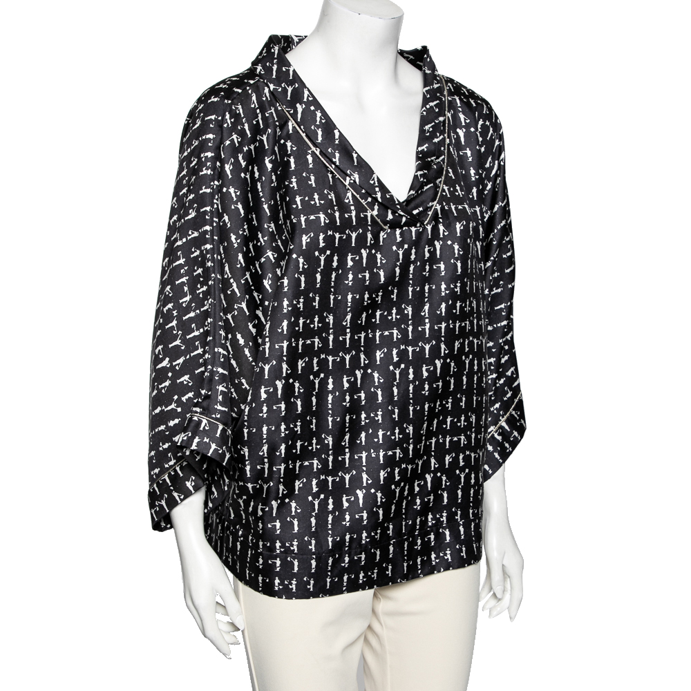 

Max Mara Black Printed Silk Oversized Top