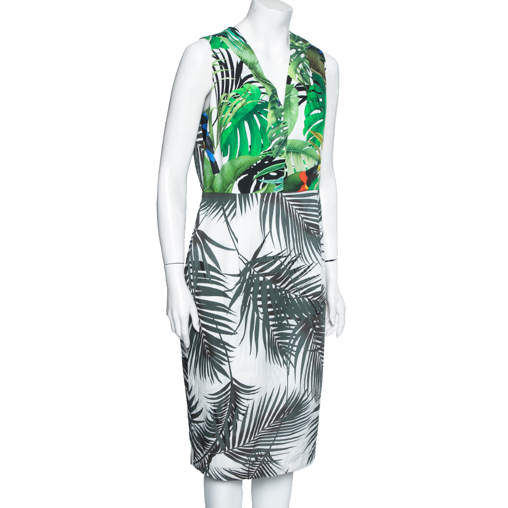 

Max Mara Green Tropical Printed Cotton Sleeveless Dress