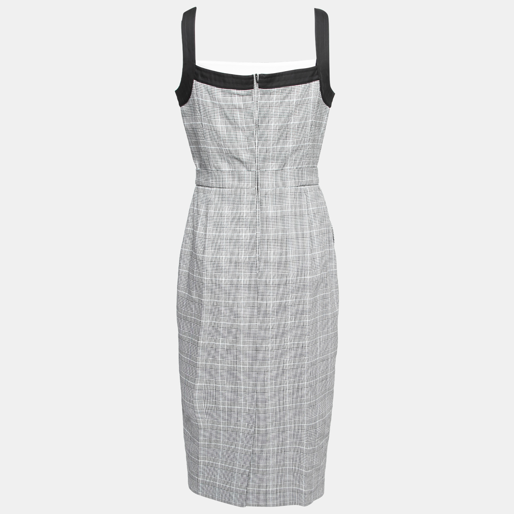 

Max Mara Grey Plaid Cotton Sleeveless Fucino Midi Dress