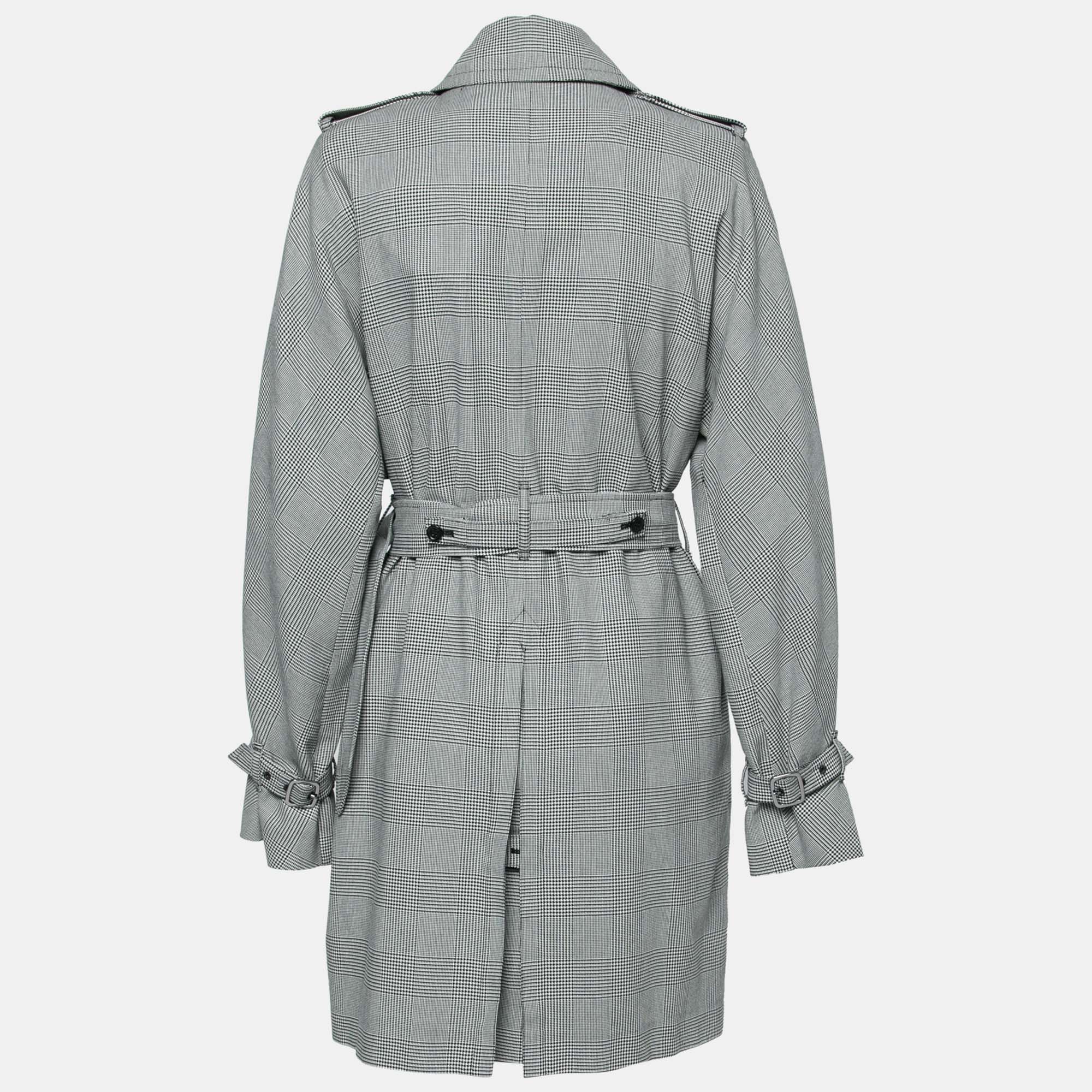 

Max Mara Monochrome Prince of Wales Patterned Cotton Trench Coat, Black