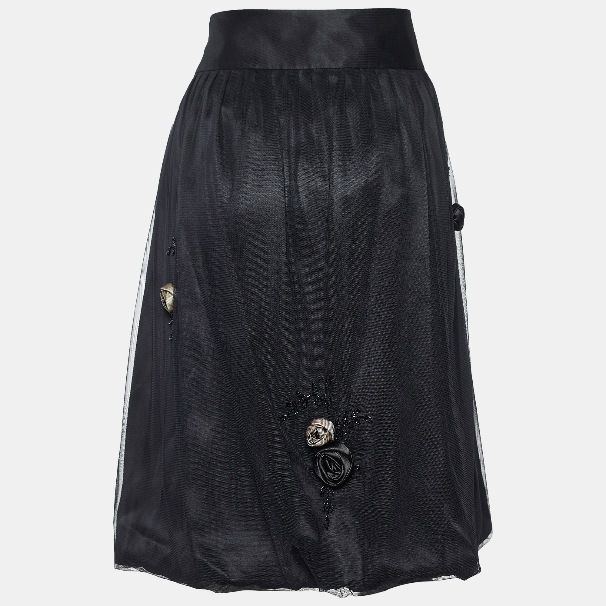

Max Mara Black Floral Applique Tulle Bubble Skirt
