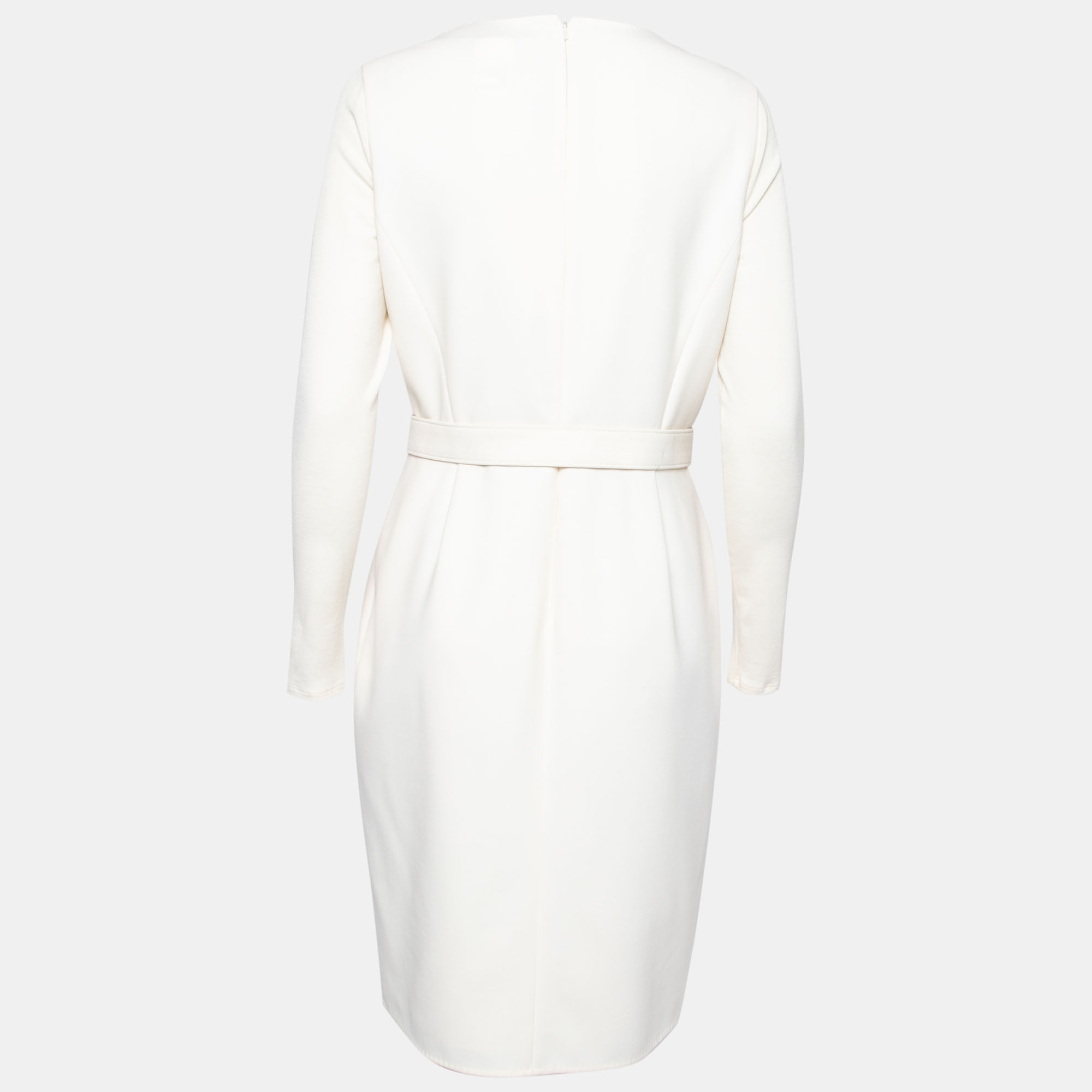 

Max Mara Cream Wool Pleat Detailed Belted Shift Dress